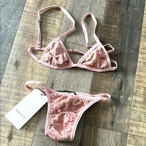 NWT GUCCI blush pink monogram guccisima 2 piece Lingerie set size small